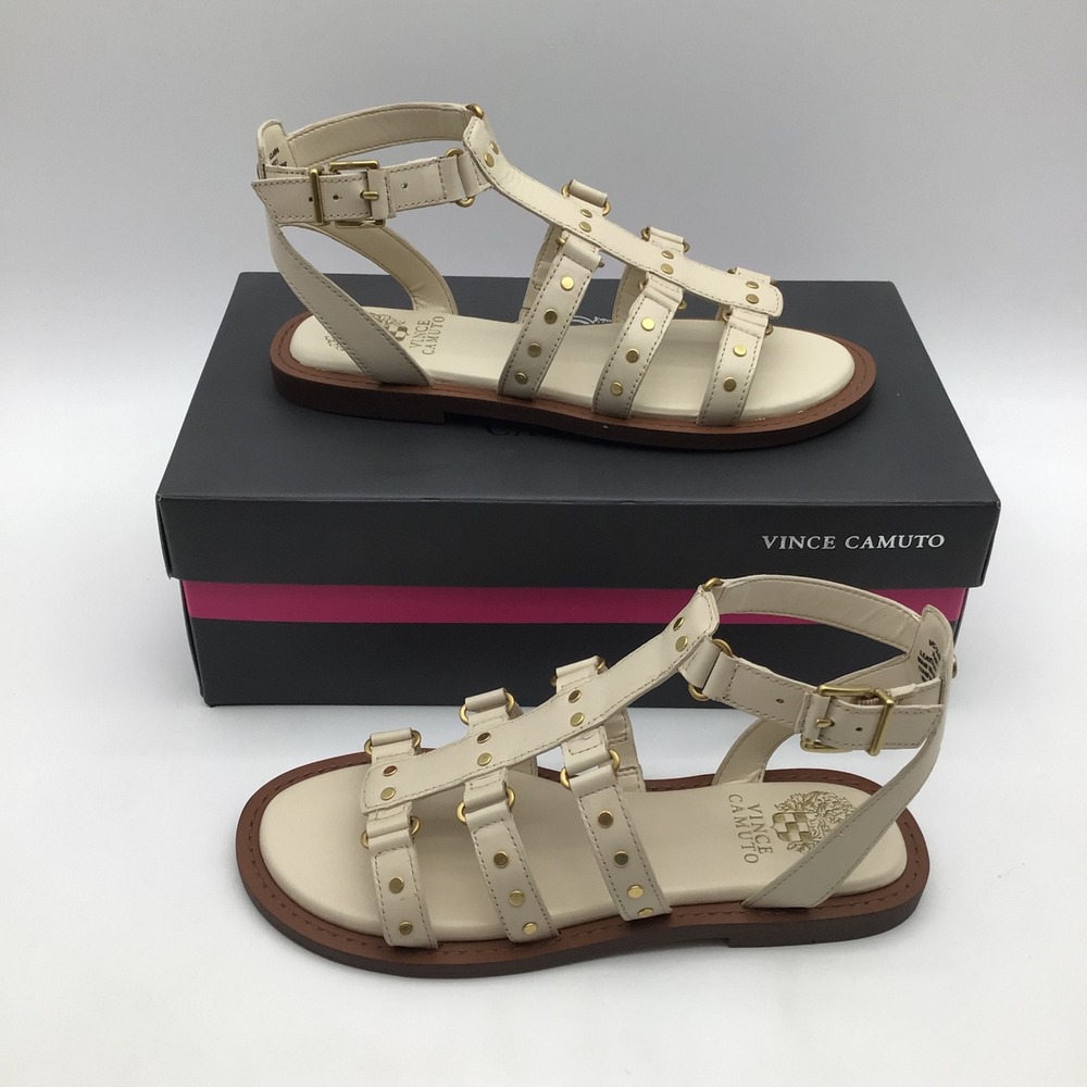 Vince Camuto Claira Panna Creme Leather Studded Gladiator Sandals Womens 7M NEW